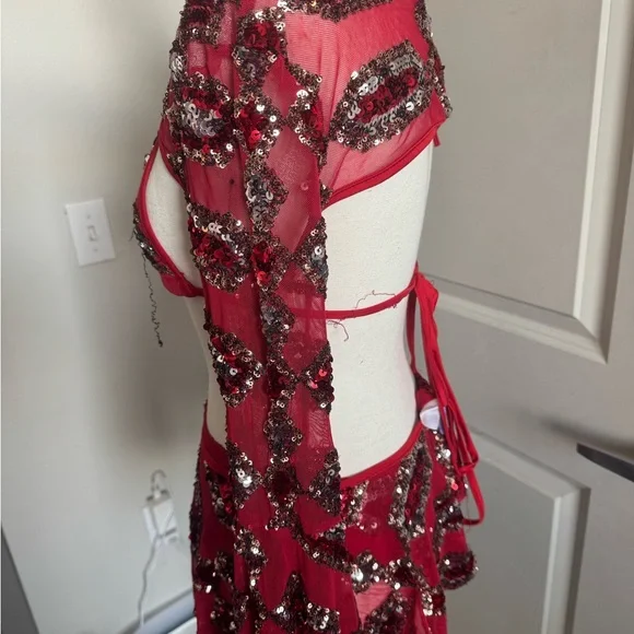 Red Sequin Embellished Skirt 4 piece set The Lumi Shop - Picture 10 of 11